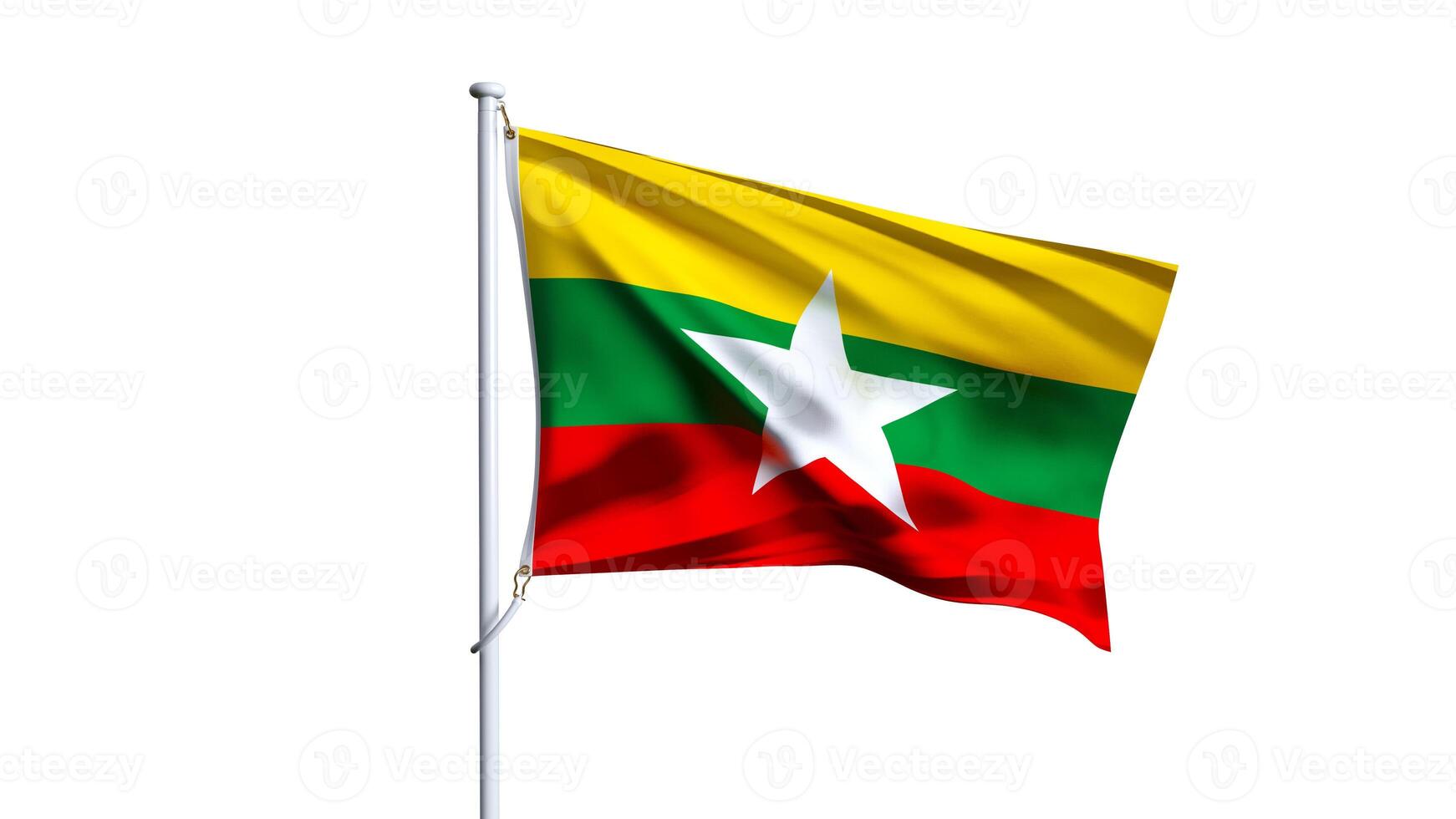 Waving flag of myanmar isolated on white background. photo