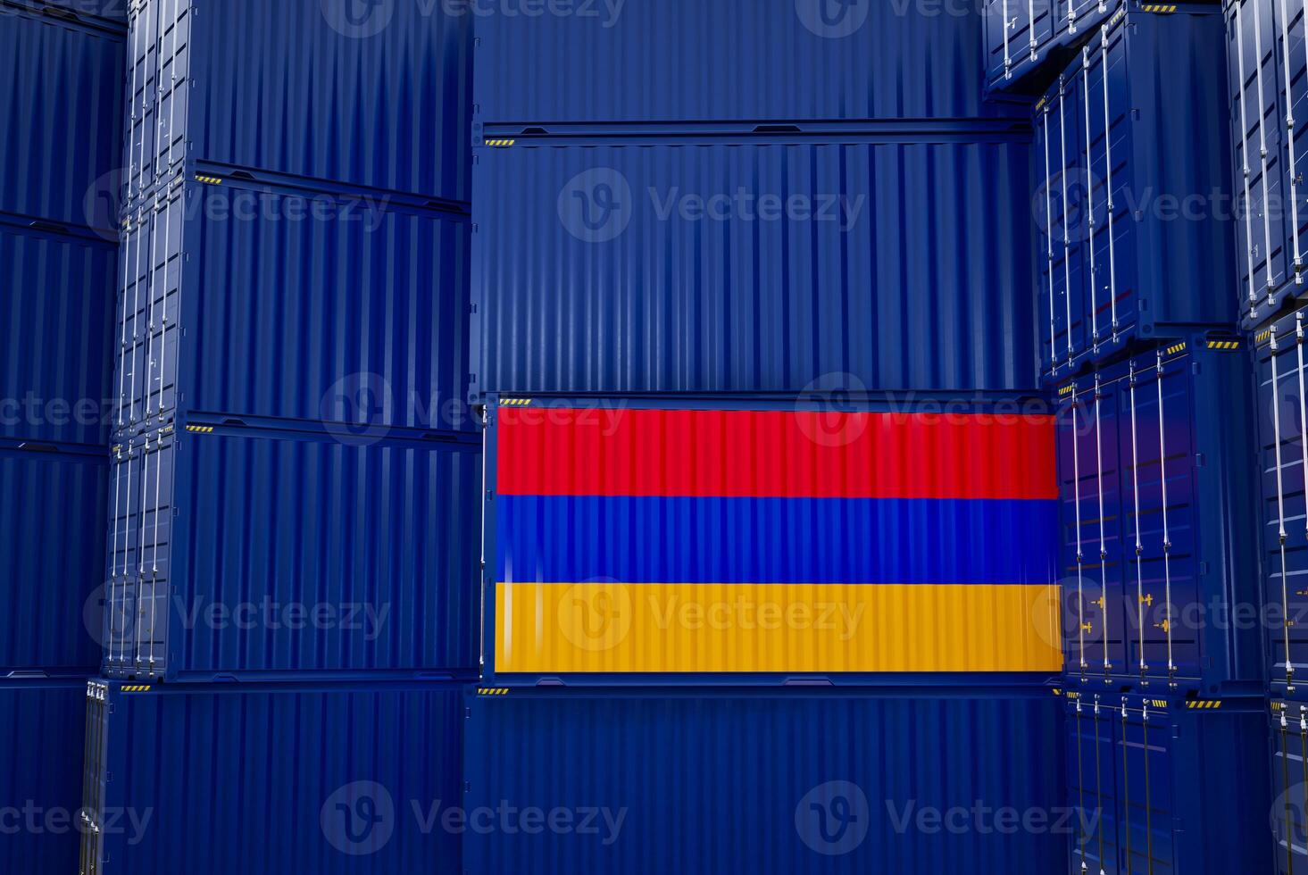 Cargo shipping container with Armenia flag, shipping and freight transportation of Armenia concept. photo