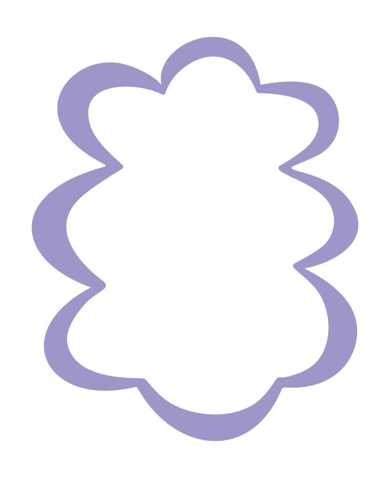 Violet wavy frame or border isolated on white background. Curved line, wavy edge. Frame with irregularities. Empty space for text and pictures. vector