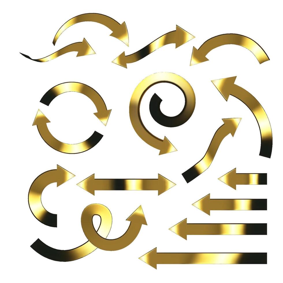 Gold arrow set isolated on white background. arrow symbols. vector