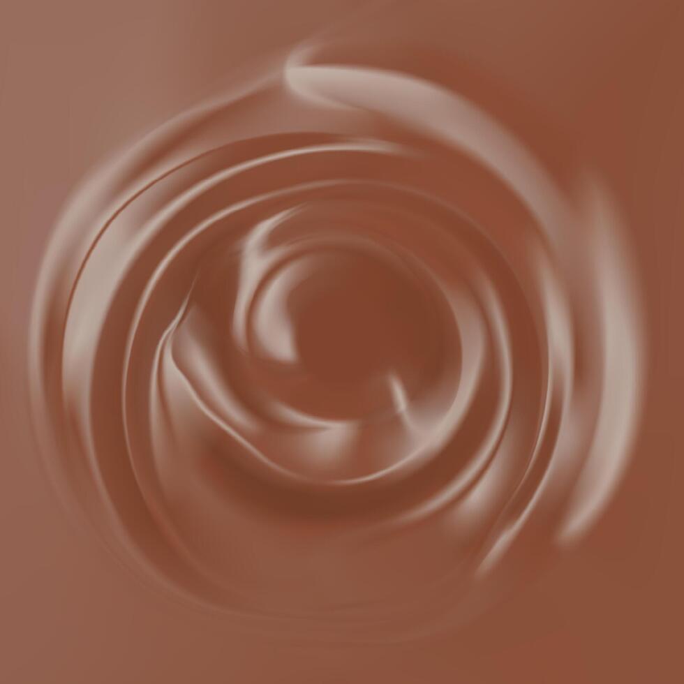Swirl of chocolate liquid with creamy texture and dynamic brown ripple background for dessert and food design. Hot sweet drop of dessert. vector