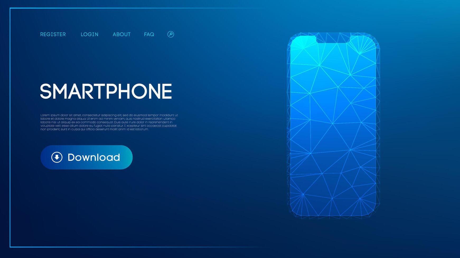 Low-poly 3D smartphone design with geometric precision on a sleek blue gradient background for technology themes. vector