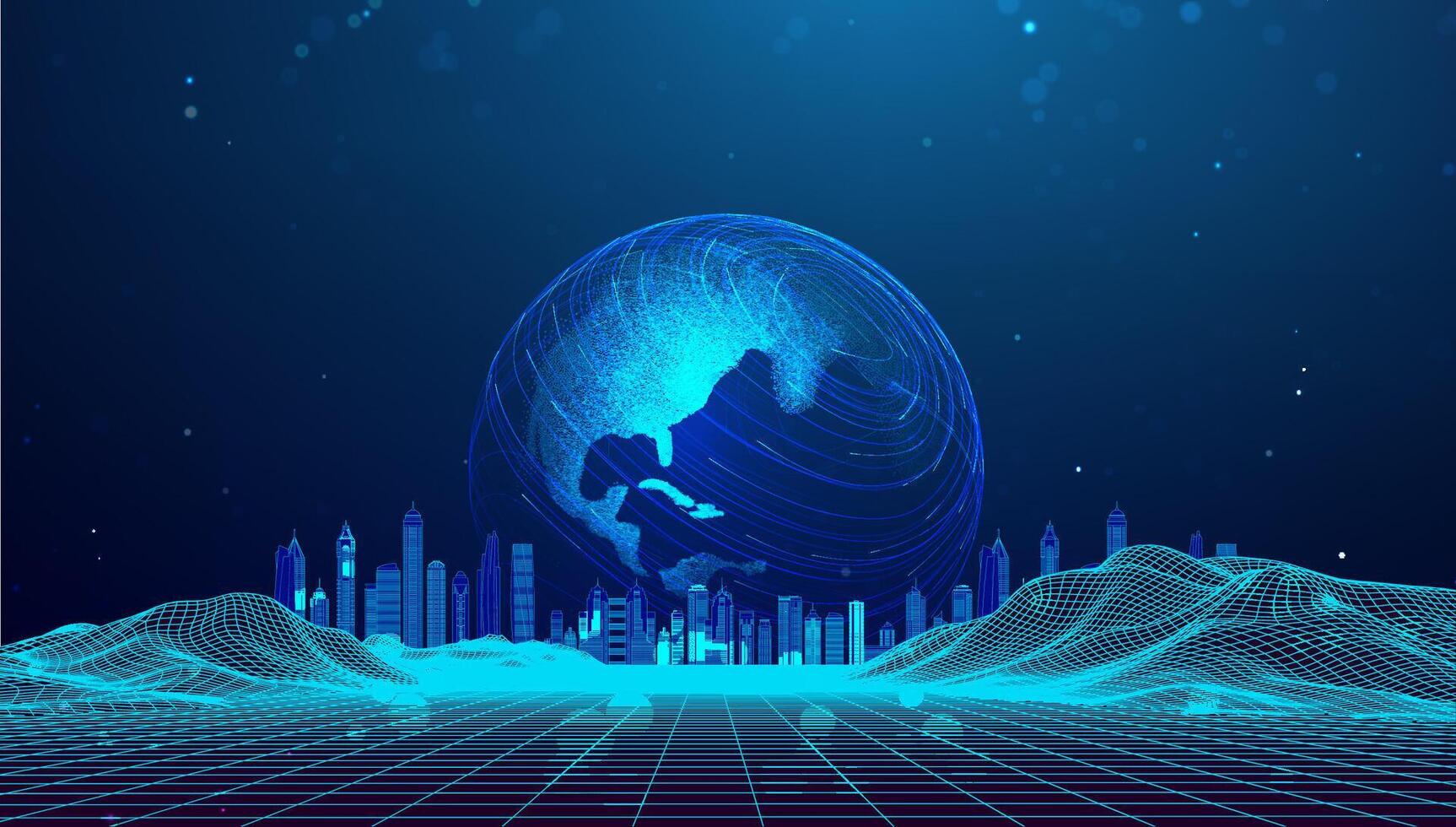 Background World Tech Network Globe Map Global Abstract Connect Future. earth design highlights digital data flow. Futuristic AI hologram energy innovation. vector