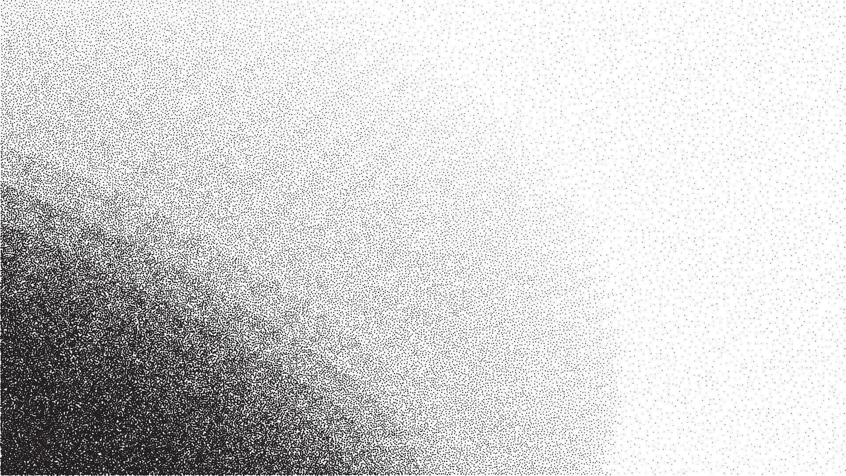 Noise gradient grain background with abstract black and white effect. Paint brush dots and shapes on grainy sand paper. Wavy spray grunge with circles and vintage splatter fluid. vector