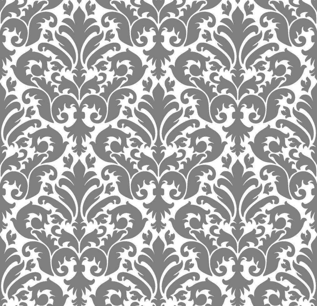 Seamless damask pattern in grayscale with classic floral and ornamental motifs for elegant designs. vector