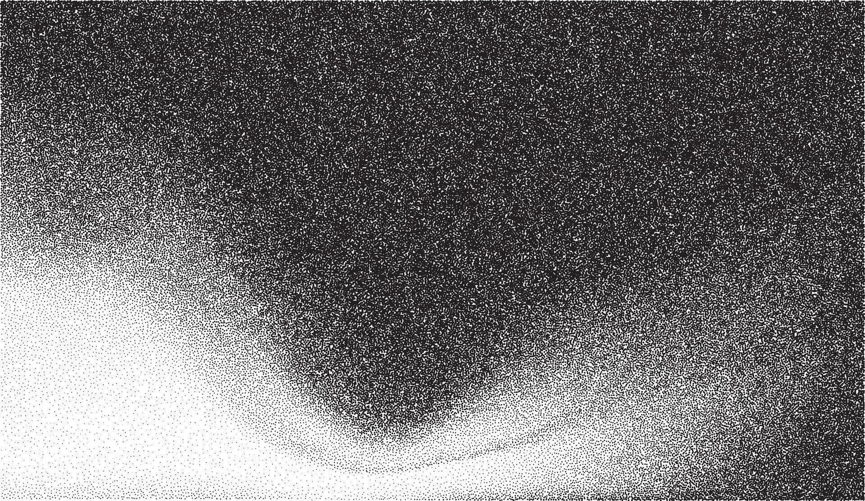 Noise gradient grain background with abstract black and white effect. Paint brush dots and shapes on grainy sand paper. Wavy spray grunge with dark space splatter fluid. vector