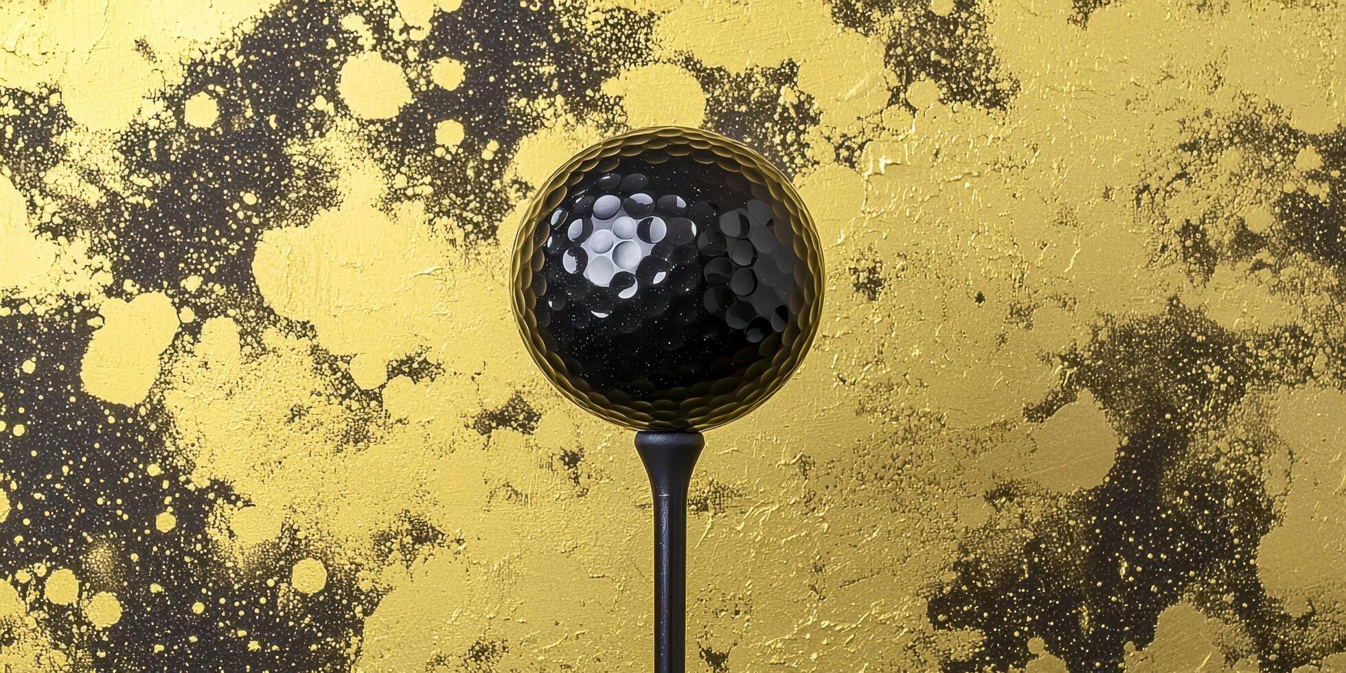 A black and gold wall with a black and gold egg photo