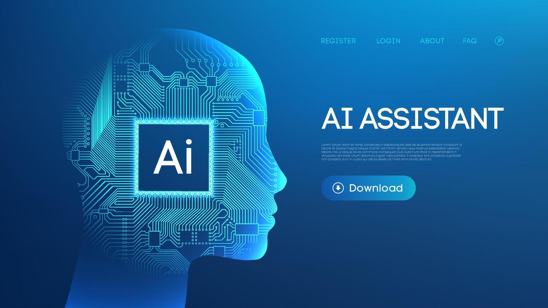 AI robot background tech bot circuit chip technology chatbot chat. Human artificial intelligence concept 3D interface design. Digital software conversation voice online finance business. vector