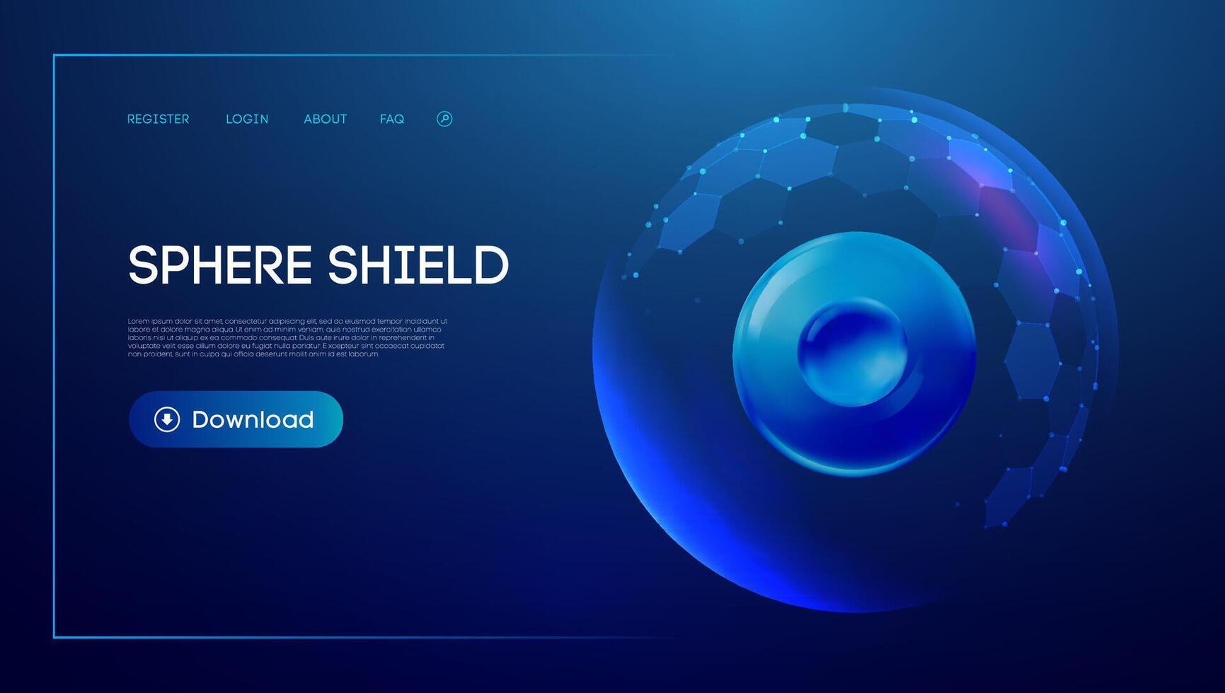 Sphere Shield Hexagon Protect Technology Dome Ball Tech. Blue Abstract Glass Honeycomb Pattern with Energy Barrier, Cyber Field , Transparent UV Layer, AI Immune Guard Effect vector
