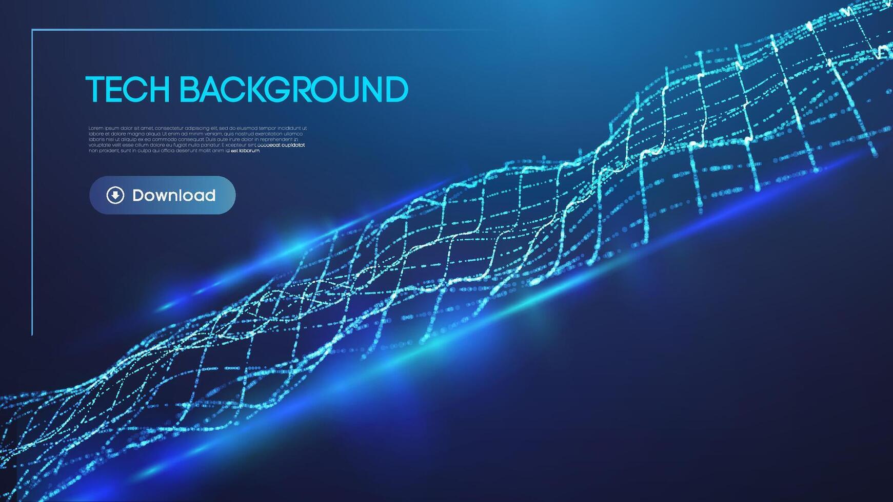 Futuristic tech background with glowing blue digital wave, abstract technology grid, and cyber network visualization on dark space. High-tech artificial intelligence and big data concept. vector