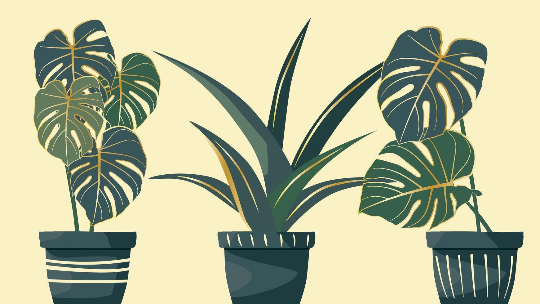 Potted Plant Set. Houseplant Green Decorative. Plant Garden Botanical vector