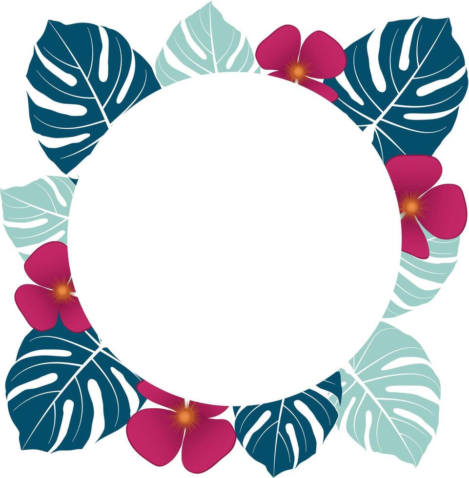Tropical leaves background. Circle tropical frame with space for text vector