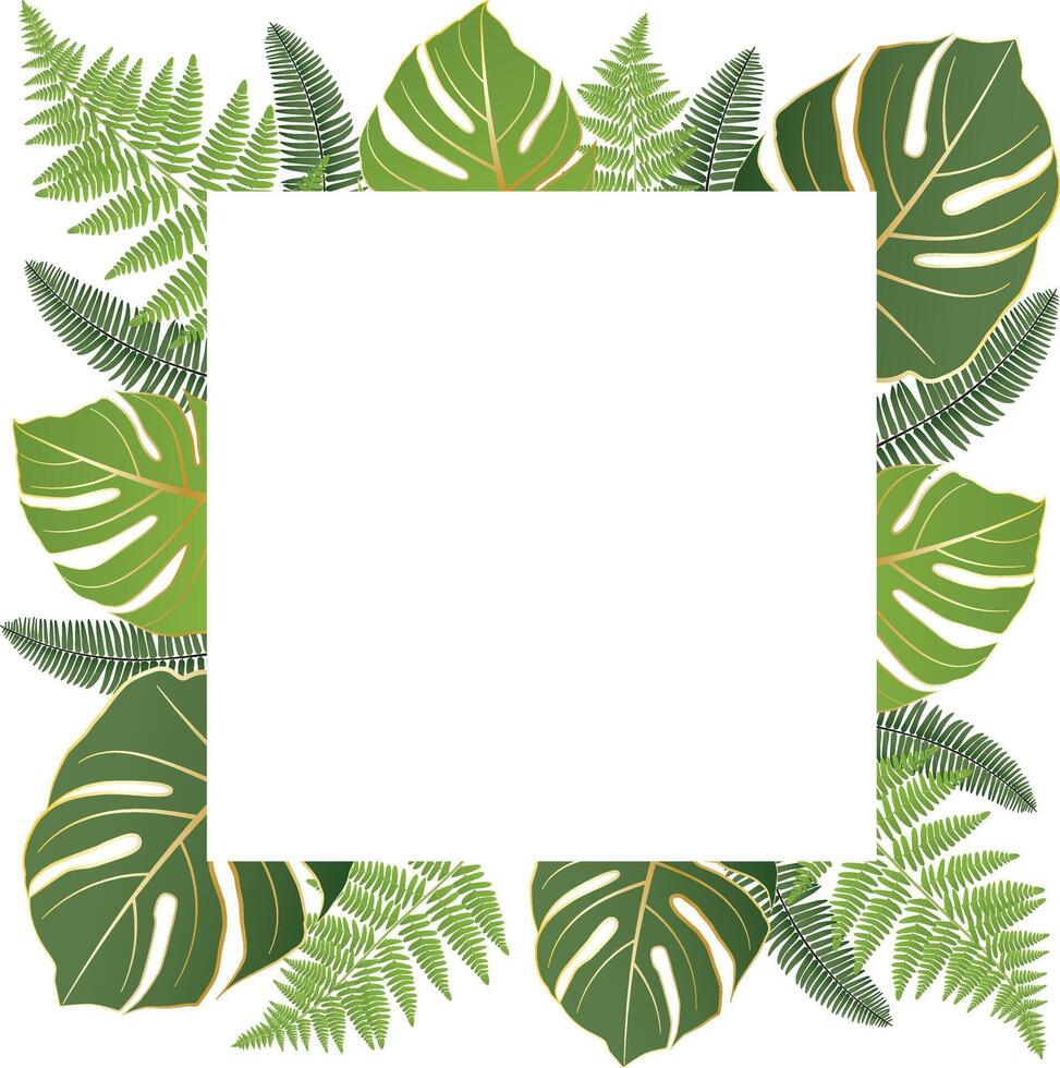 Tropical leaves background. Square tropical frame with space for text vector