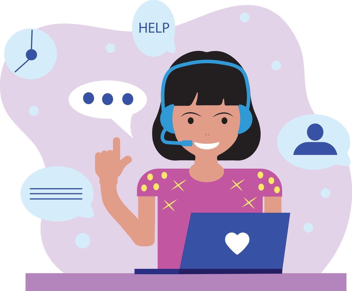 Digital online marketing illustration with customer support concept. Flat style design vector