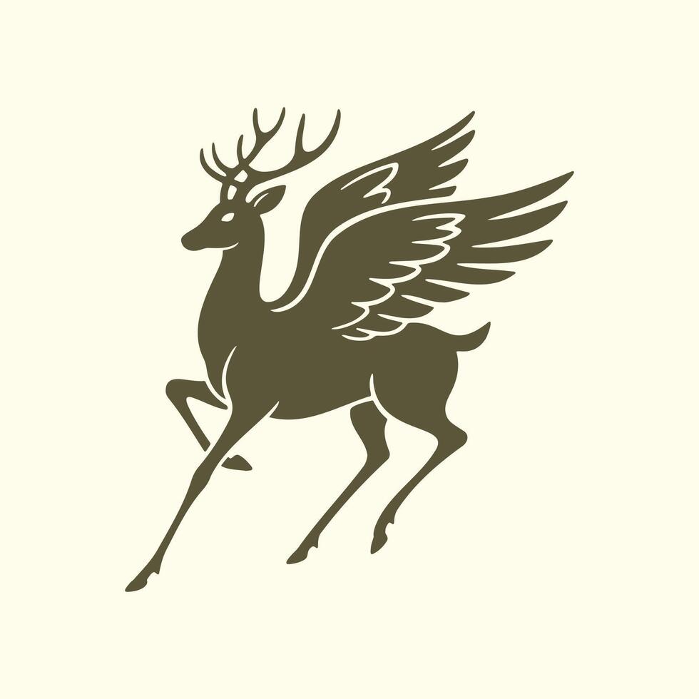Flying Deer Silhouette icon, Majestic Elegant Deer with Wings Illustration Fantasy and Mythology vector
