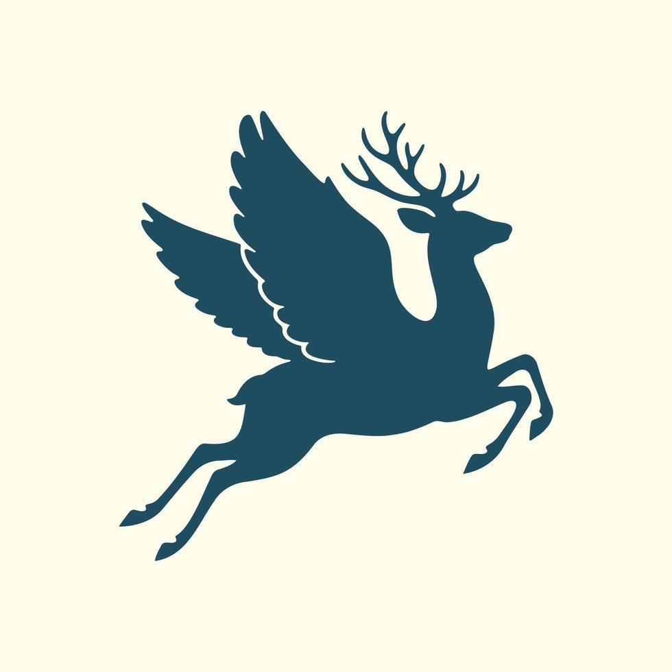Flying Deer Silhouette icon, Majestic Elegant Deer with Wings Illustration Fantasy and Mythological Themes vector