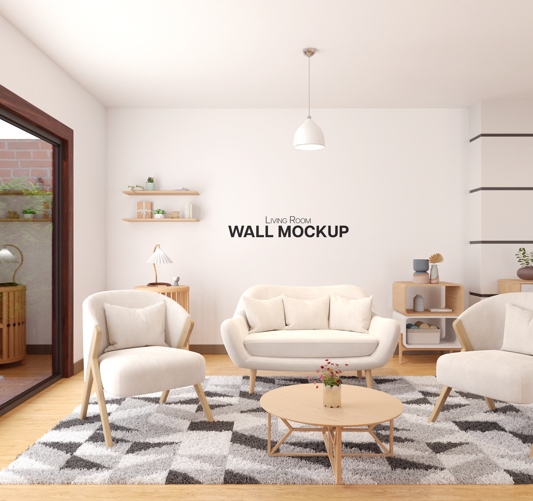 living room interior wall design mockup left side view psd