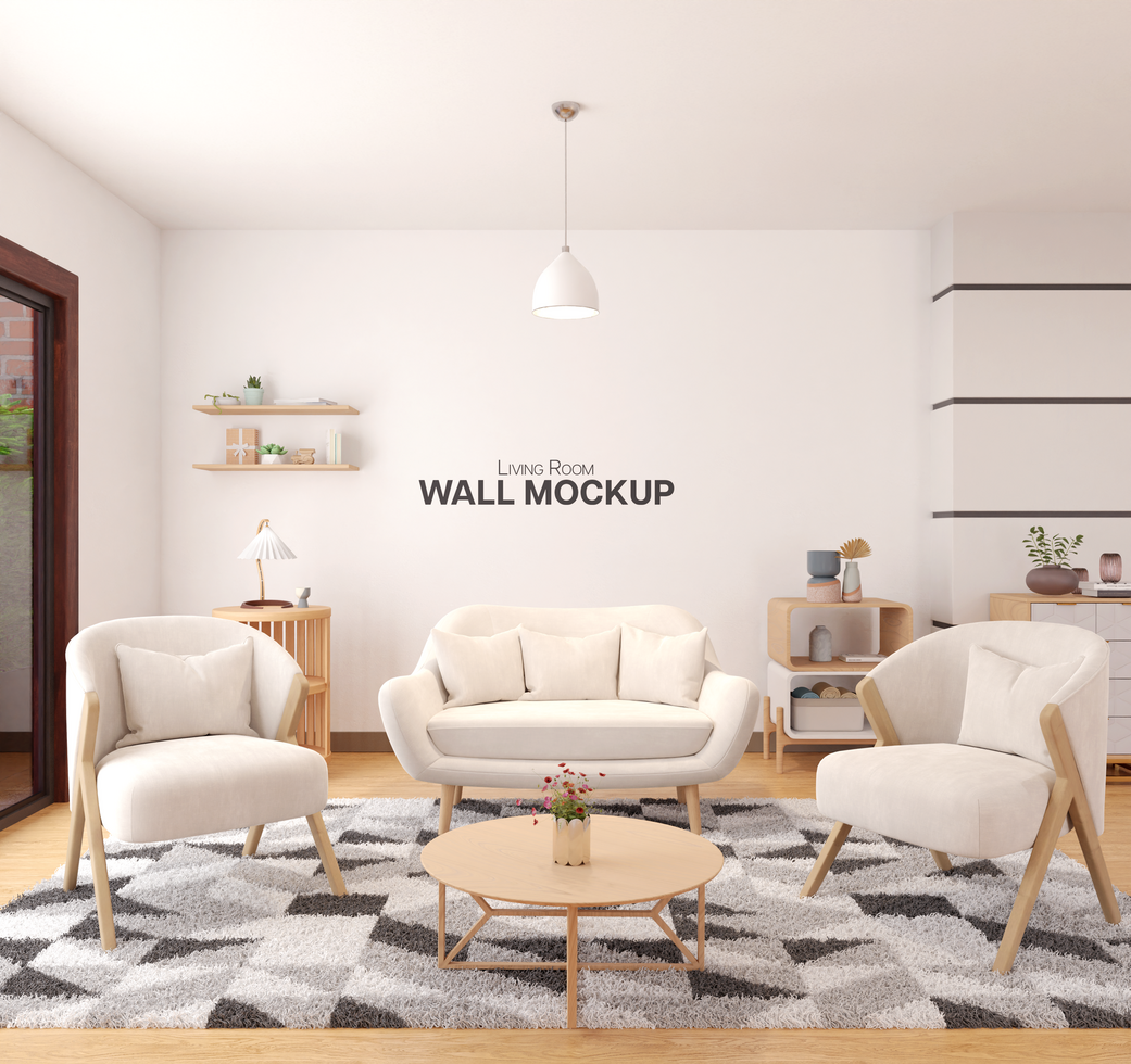 living room wall interior design mockup psd