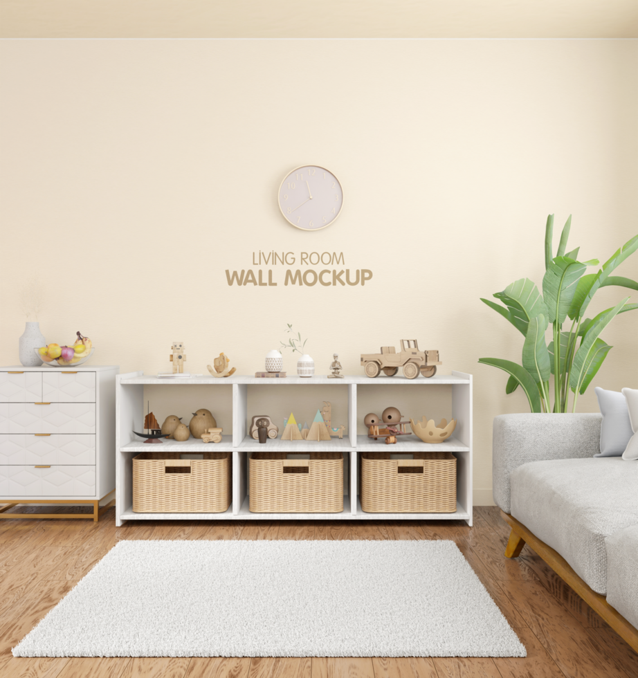 Minimalist living room interior wall mockup zoom in view psd