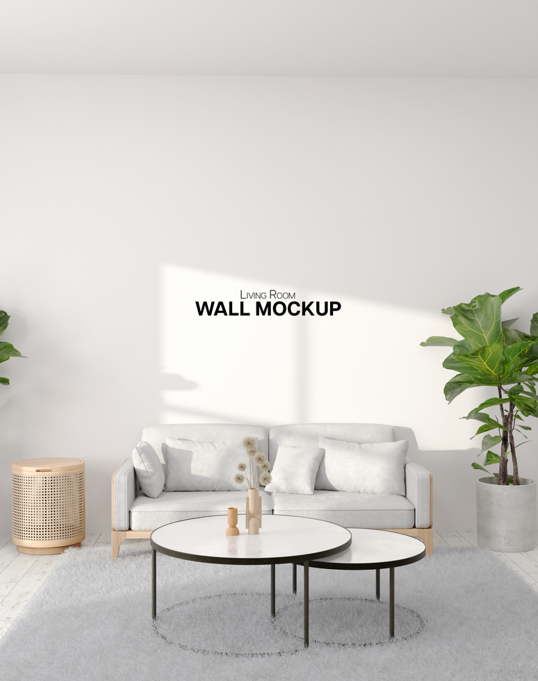 MInimalist living room interior wall design mockup front view psd