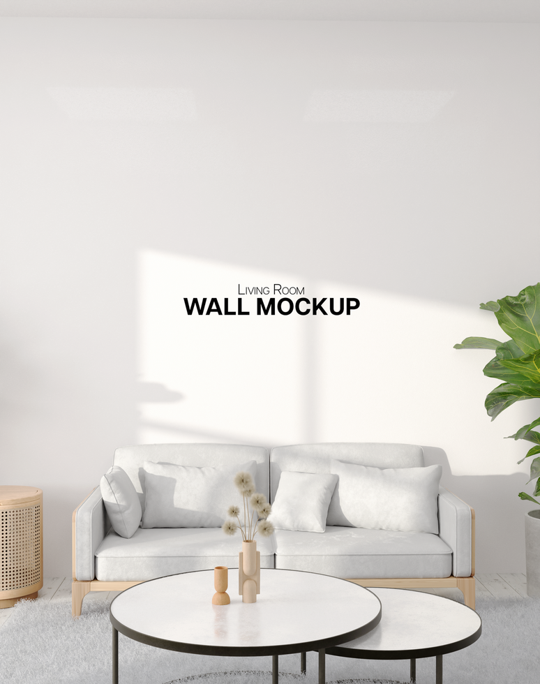 MInimalist living room interior wall design mockup zoom in view psd