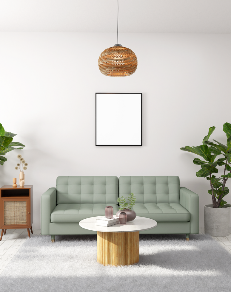 Photo frame mockup on living room wall psd