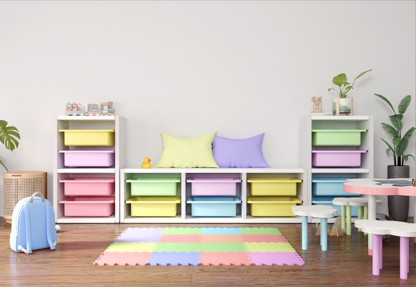 Colorful kIds playroom interior wall mockup design psd