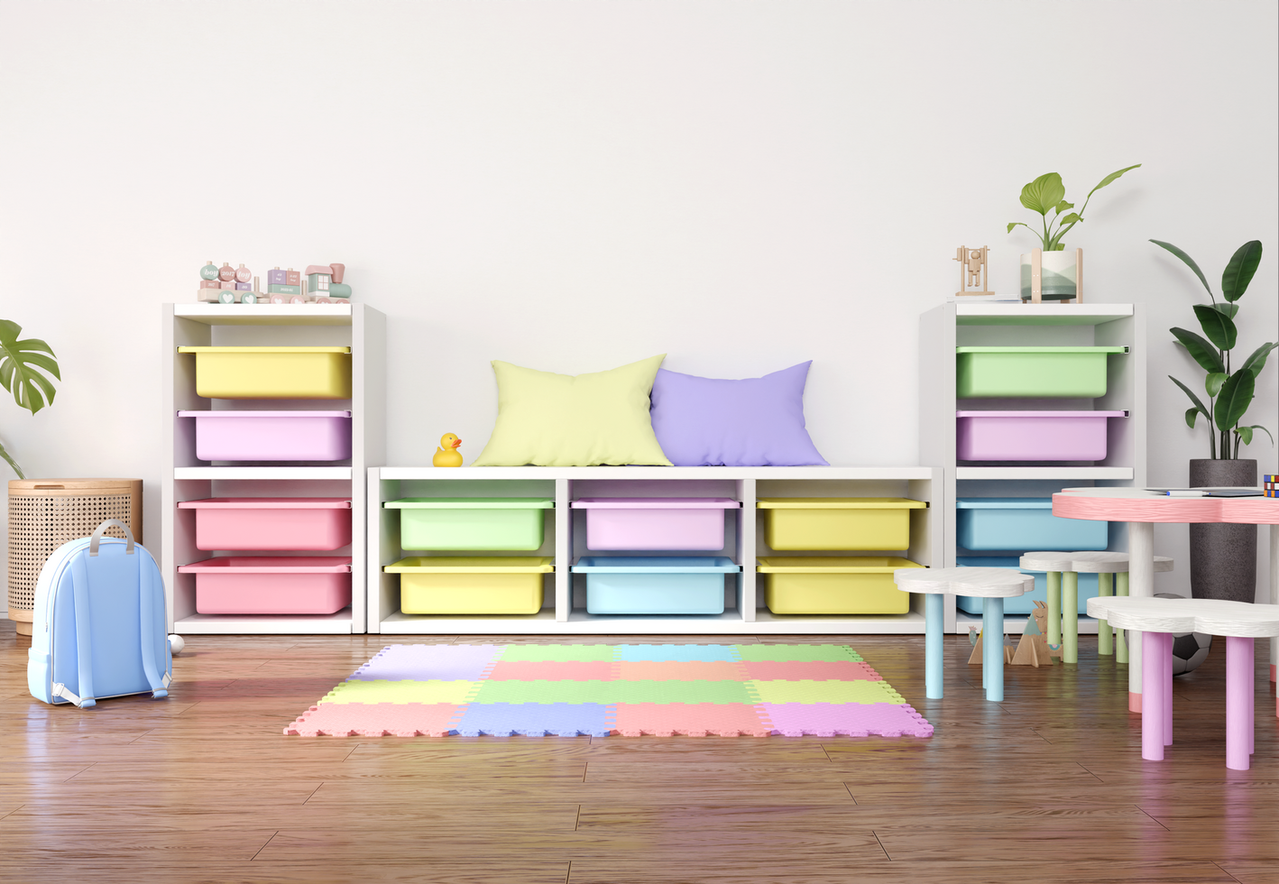 Colorful kIds playroom interior wall mockup design front view psd