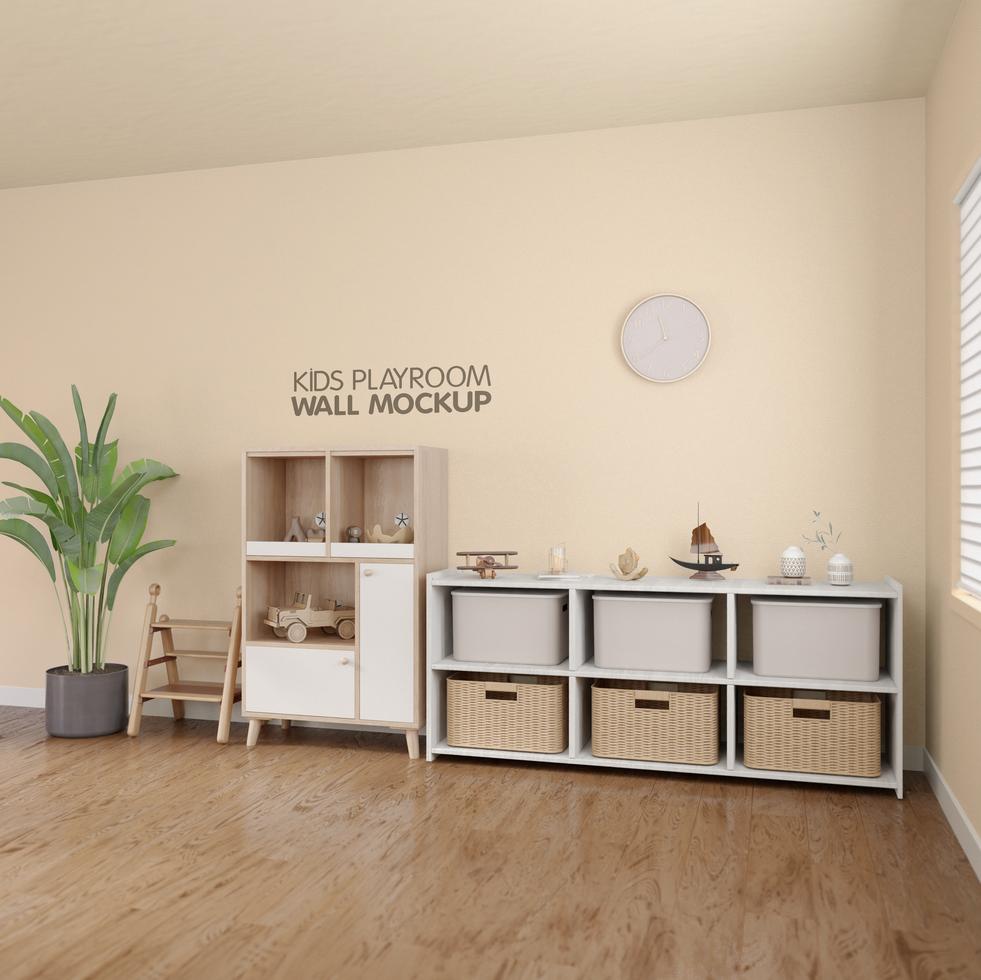 KIds playroom interior wall mockup design right side view psd