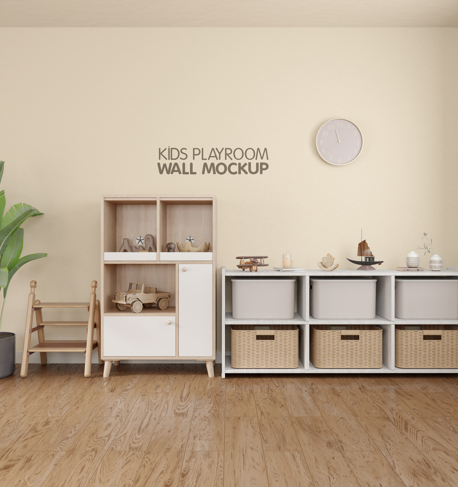 KIds playroom interior wall mockup design zoom in view psd