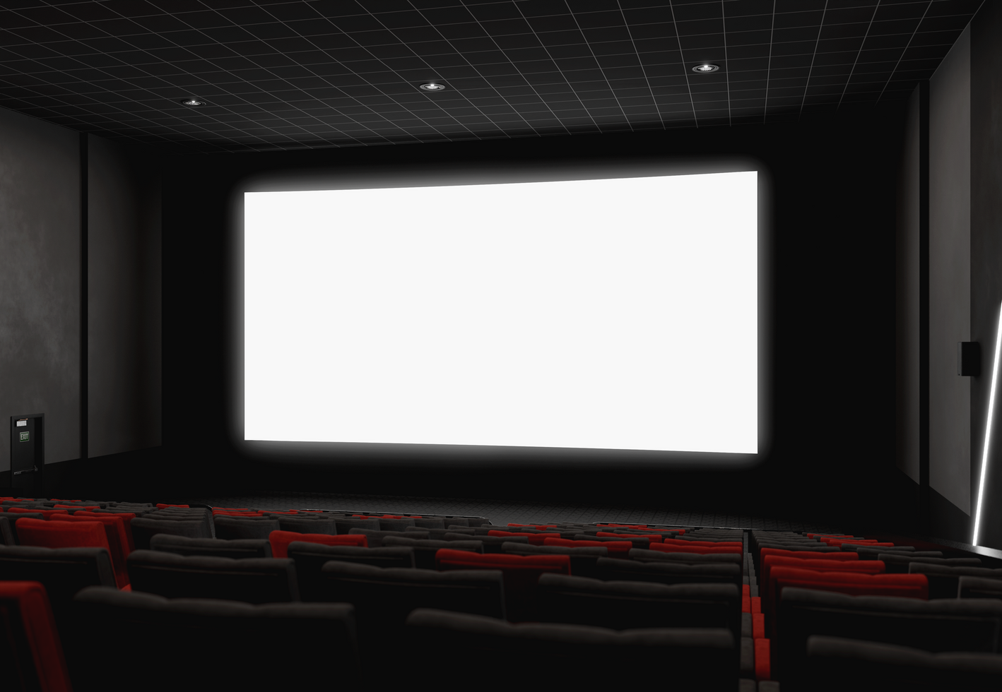 Realistic cinema screen mockup right side view psd
