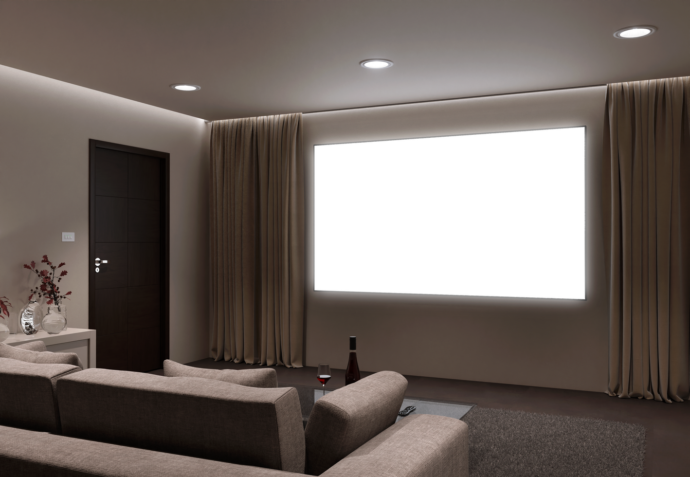 Realistic movie room screen mockup side view psd