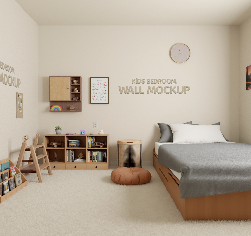 Minimalist Kids Bedroom Interior Wall Mockup psd
