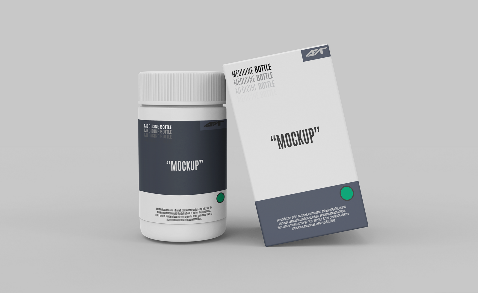 Plastic medicine box with bottle mockup front view psd