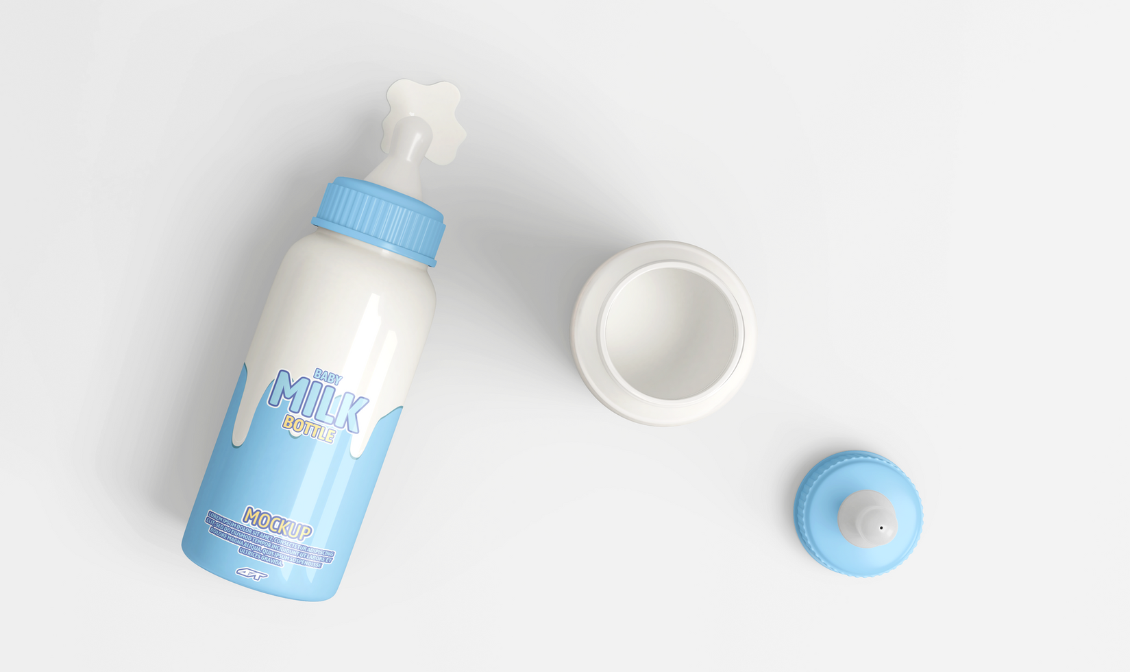 Realistic Baby Milk Bottle Mockup with Open Cap top view psd