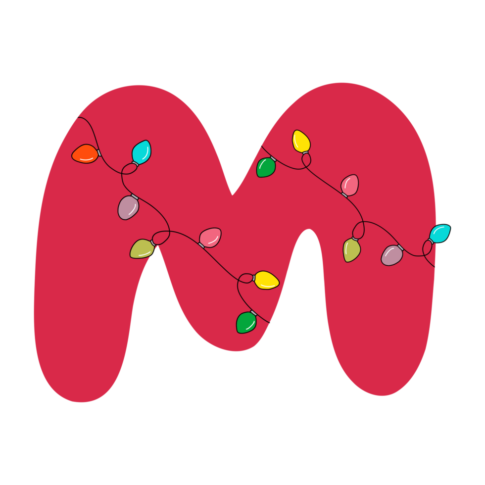 M Alphabet christmas light png