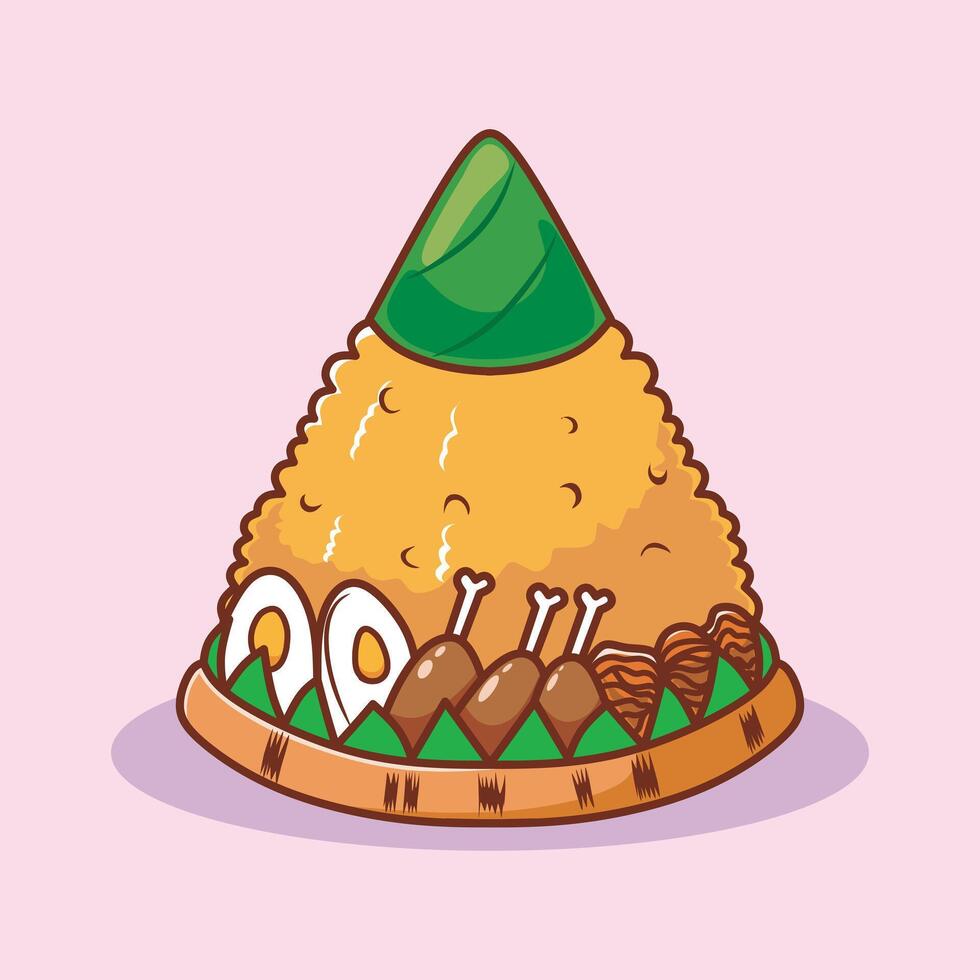 Nasi Tumpeng Food Cartoon Icon Illustration. Food Object Icon Concept Isolated Premium . vector