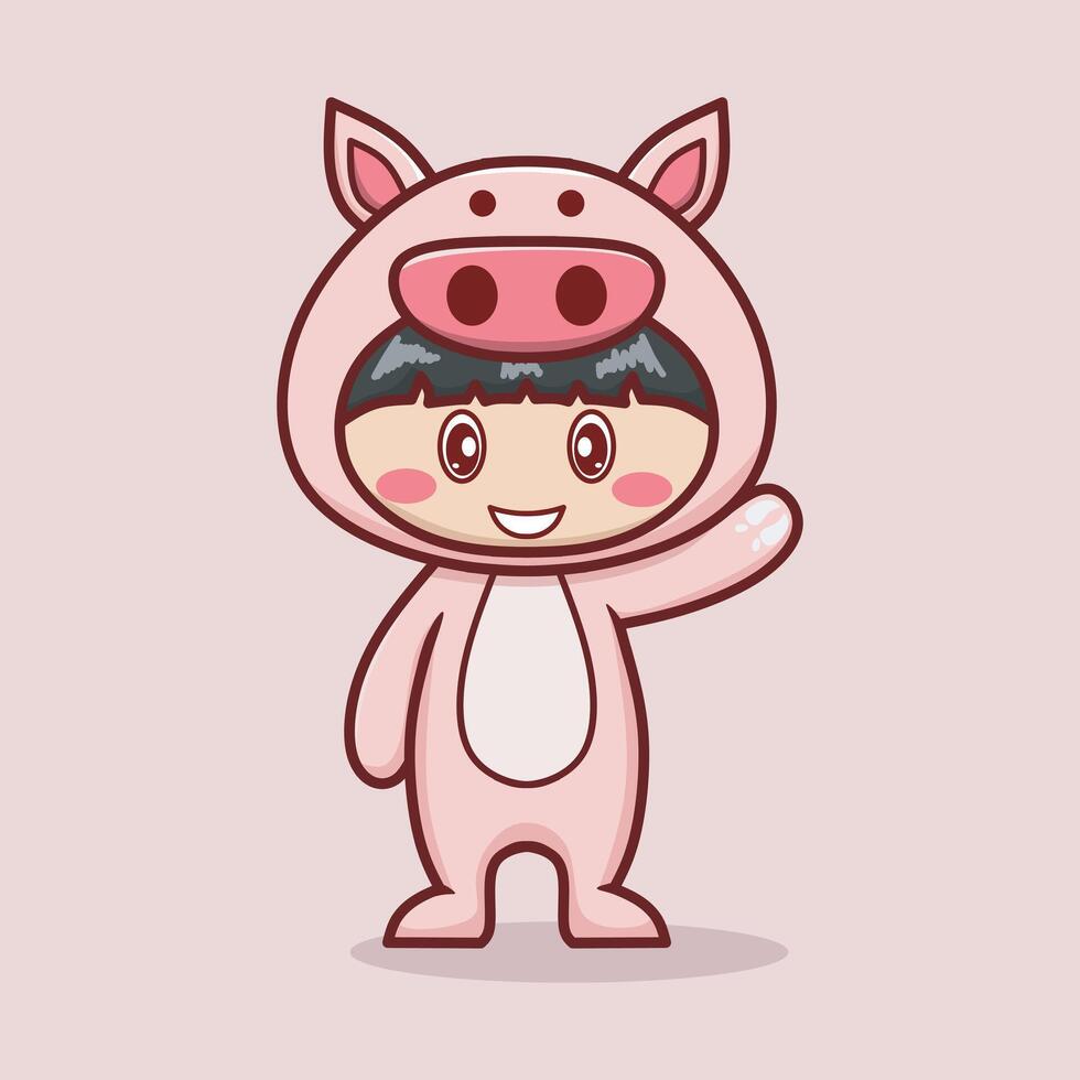 Child wearing a cute pig costume in cartoon style vector