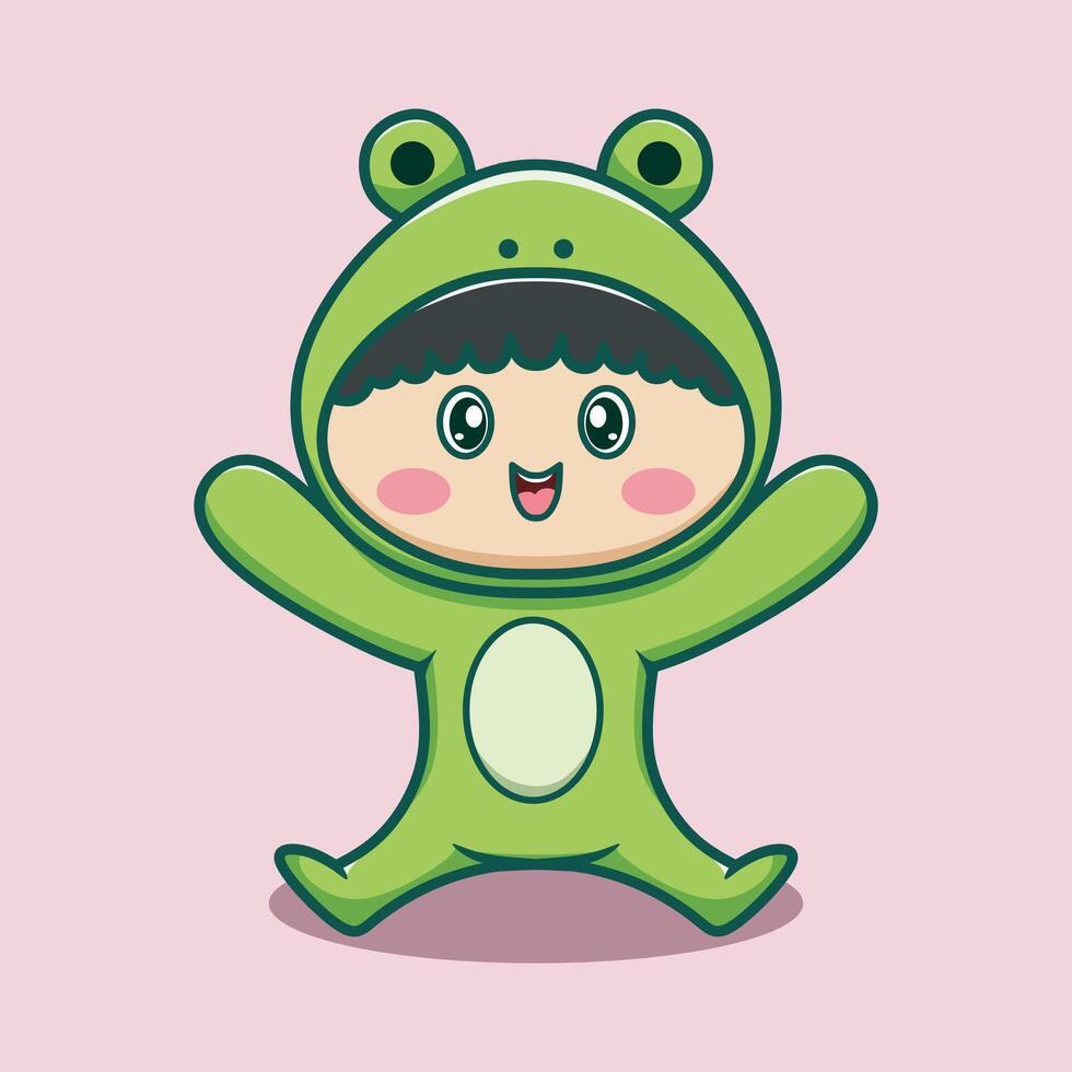 cartoon of a child in a green frog costume smiling vector