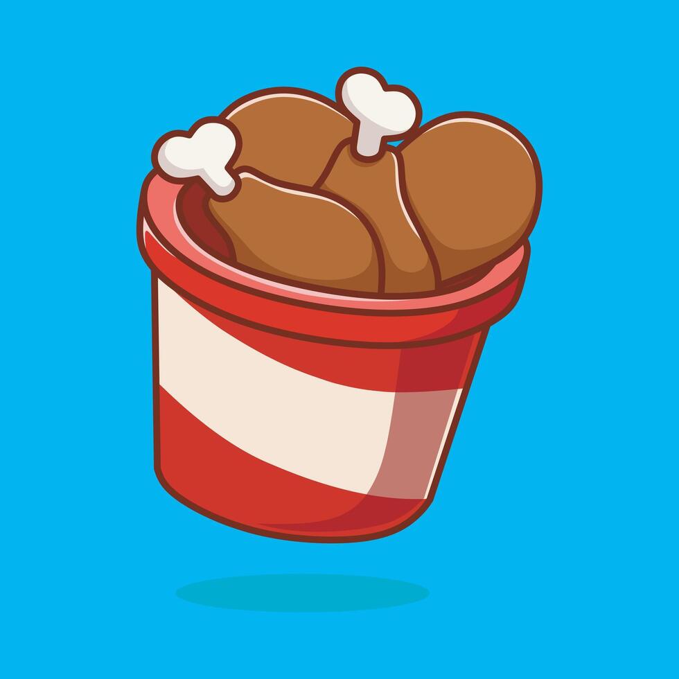 Chicken Drumstick On Bucket Cartoon Icon Illustration. Food Object Icon Concept Isolated Premium . vector