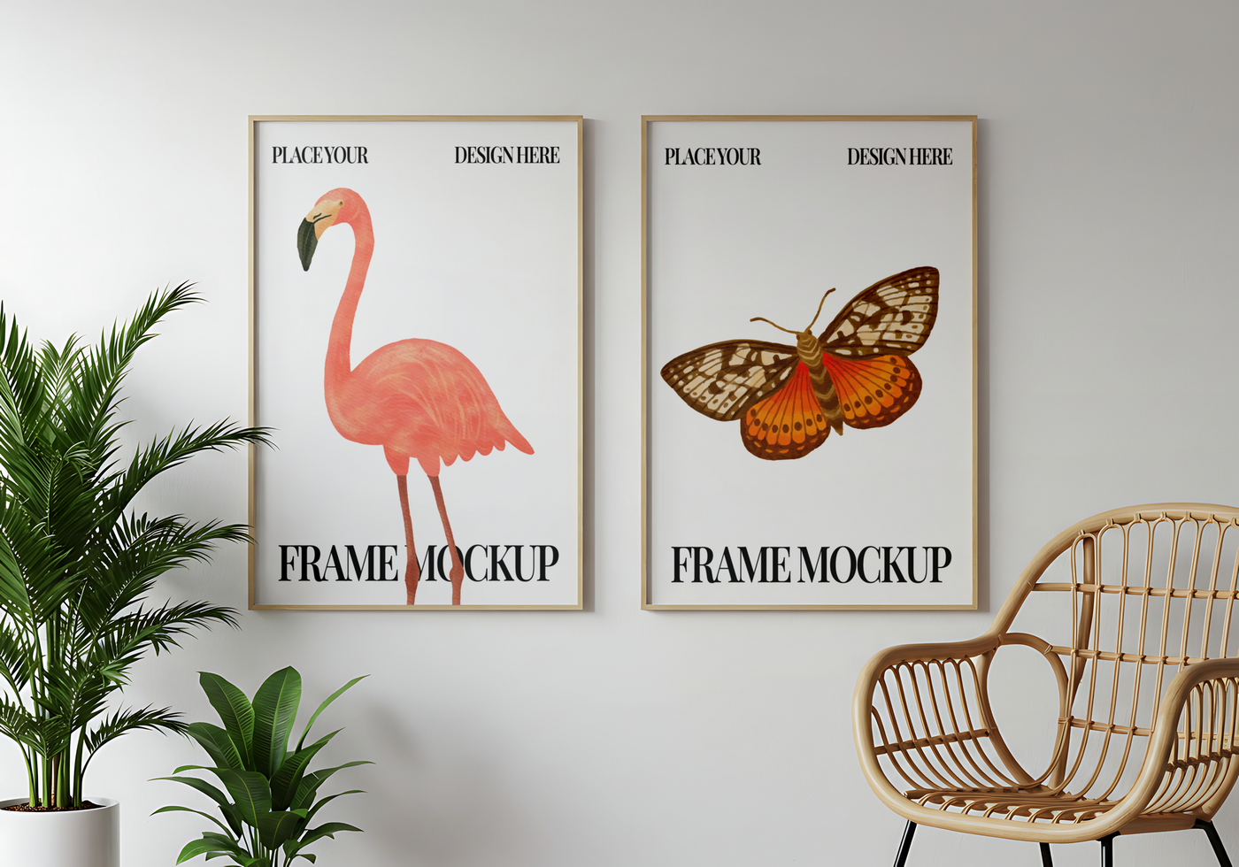 Flamingo and Butterfly Art Prints Mockup psd