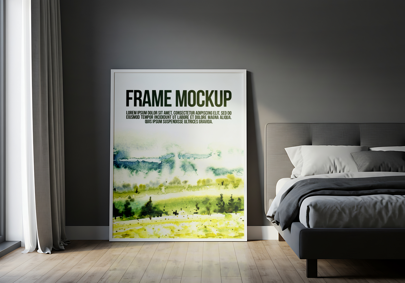 Frame Mockup in a Modern Bedroom Setting psd