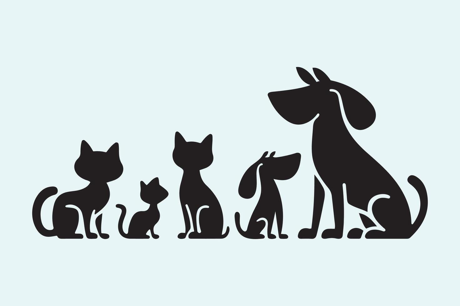 Silhouette of Cats and Dogs Sitting Together, Pet Animal Icon Set vector