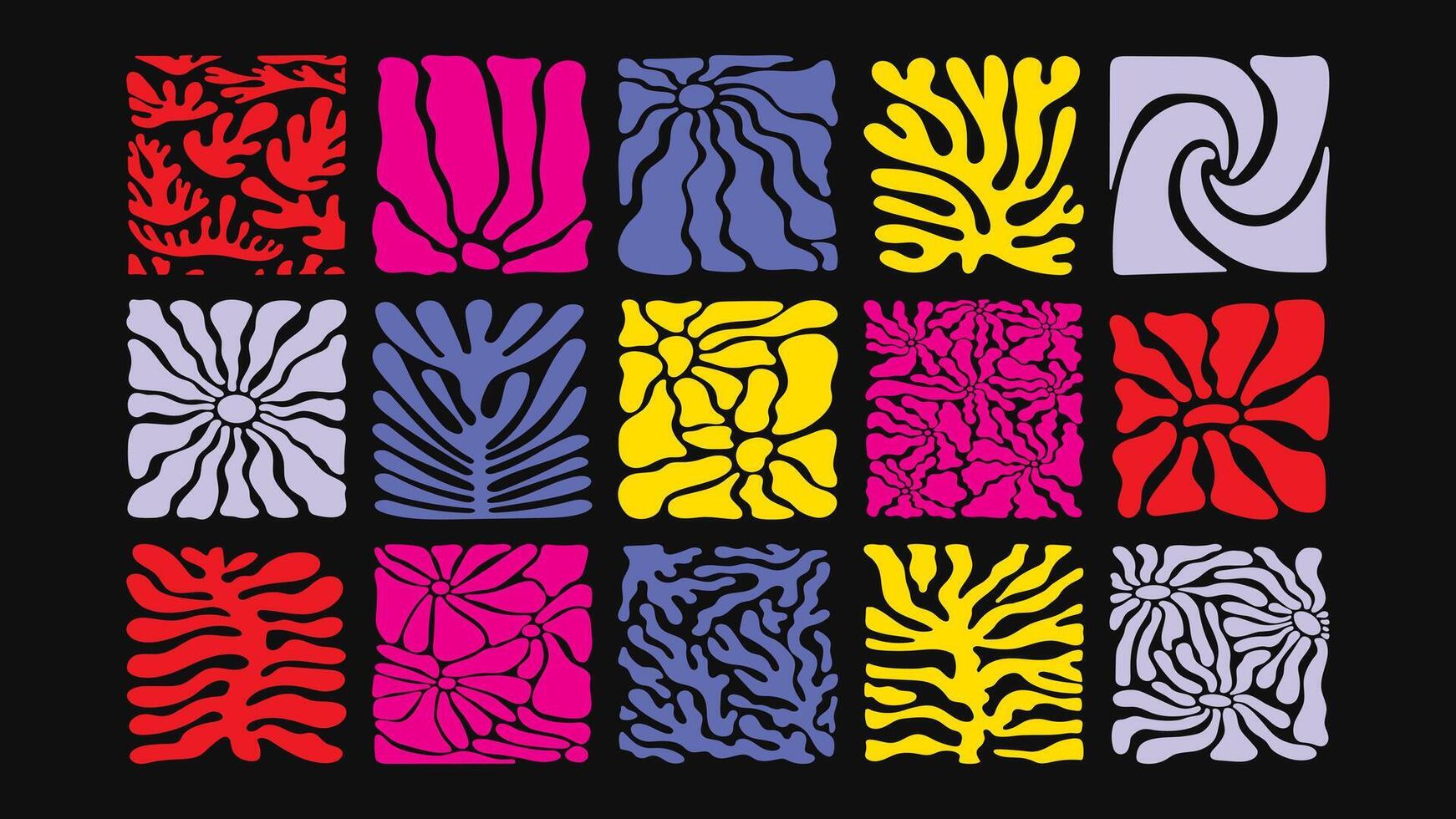 botanical print with hypnotic waves, vivid florals, and tropical energy, 60s inspired vacation pattern design vector