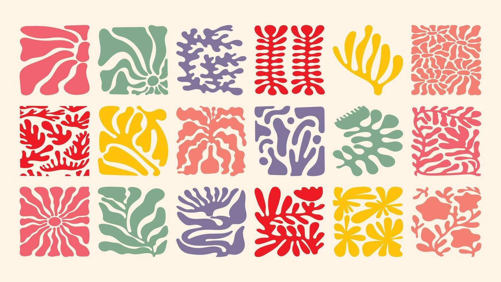 floral pattern with naive hand drawn plants, wavy rhythm and bright beach colors, retro tropical style, great for stationery vector