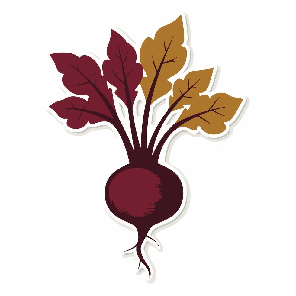 A stylized image of a radish with green leaves in black and white vector
