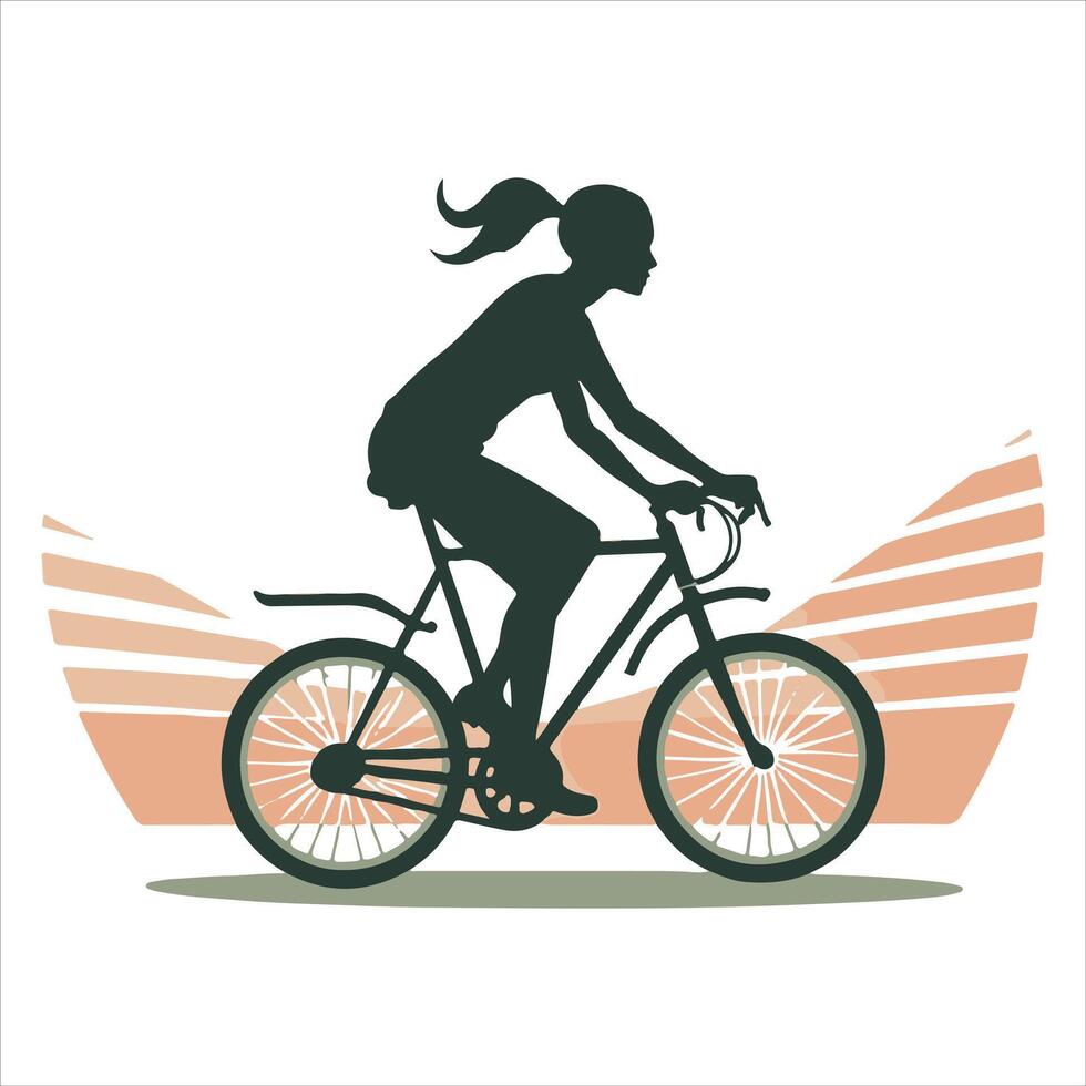 A girl riding a bike in black and white vector