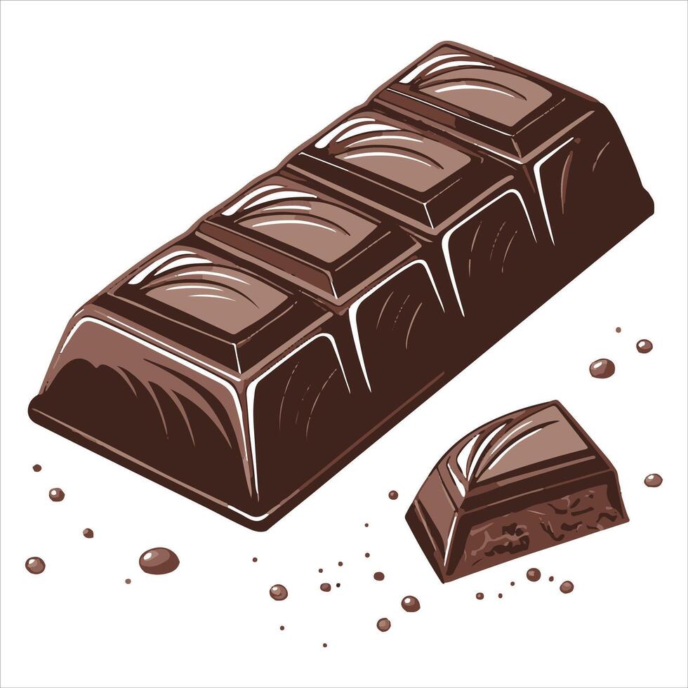 Graphic illustration of an unwrapped chocolate bar created by hand vector