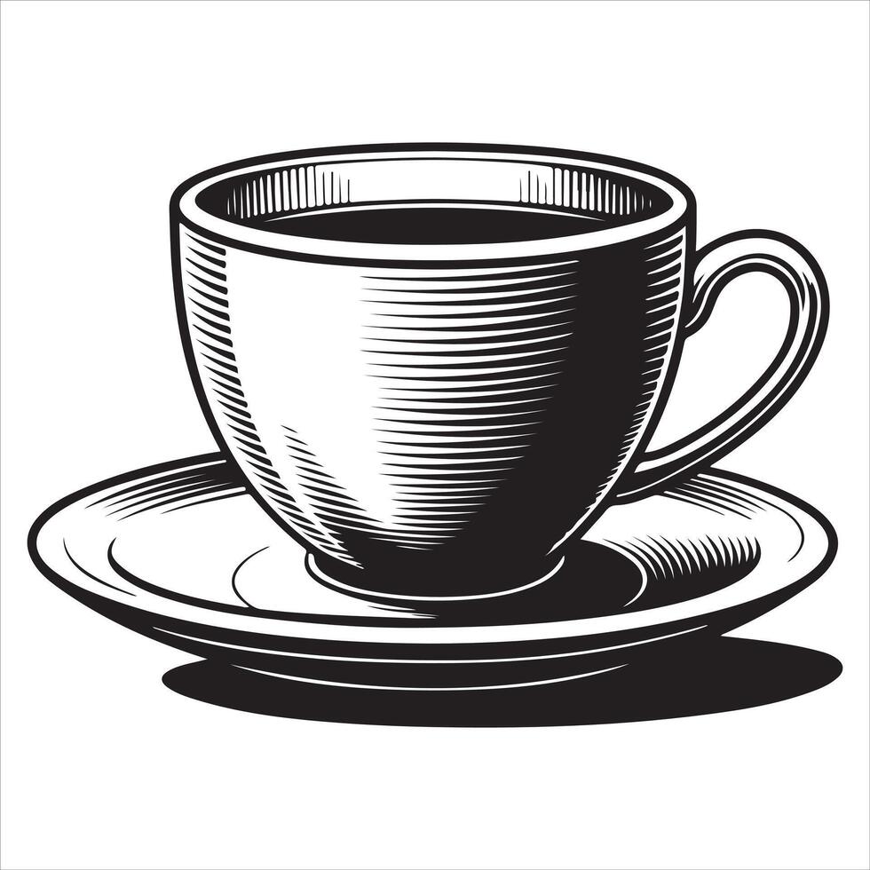 An illustration of a cup with the word coffee written on it in black and white vector