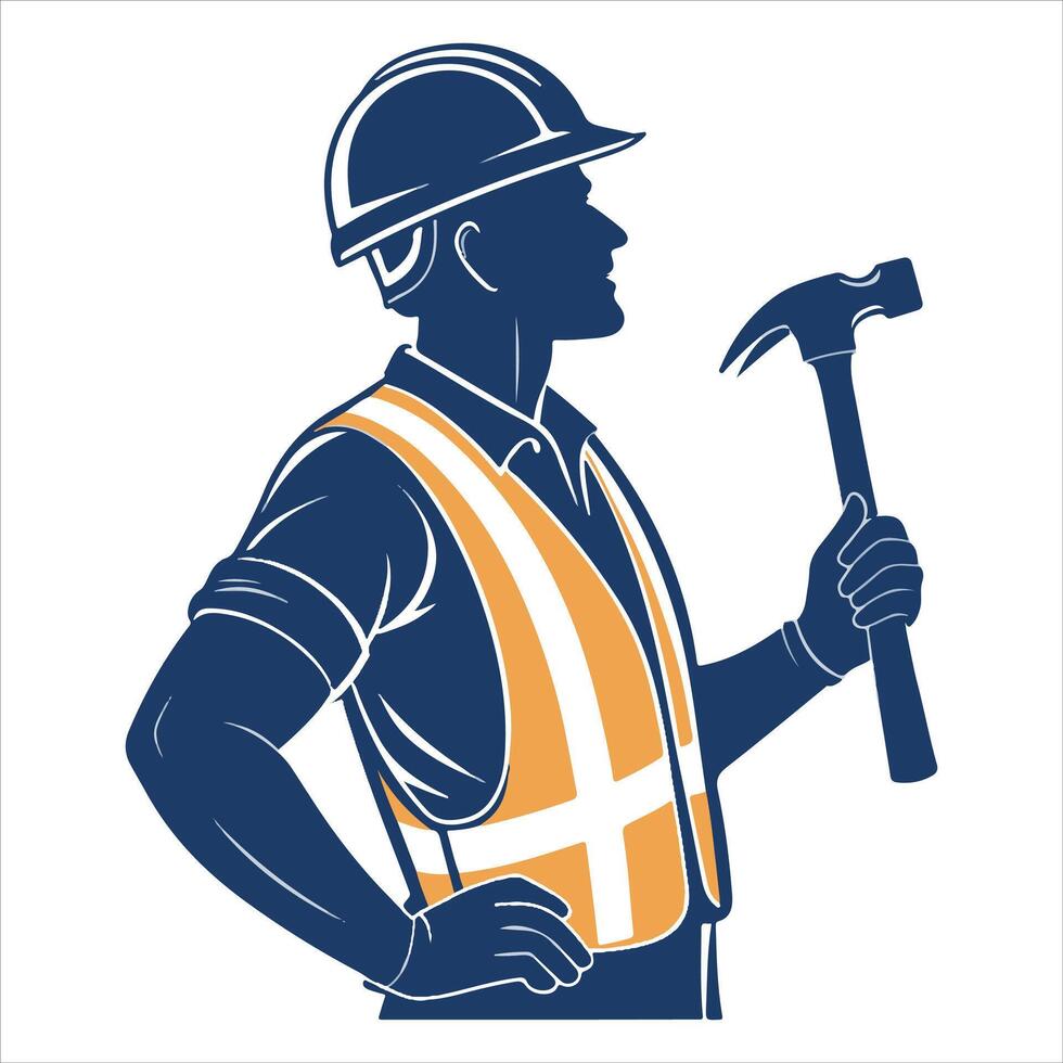 Silhouette Construction Worker Creating an Illustration of a Building Site vector
